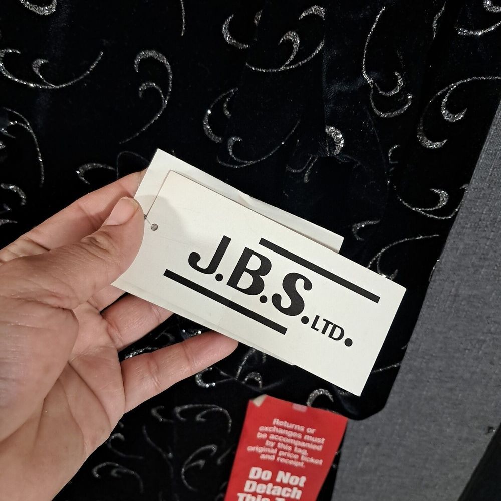 Vintage J.B.S. LTD Black Velvet‎ Silver Sparkle Swing Jacket Size Large Buttoned - Picture 8 of 10